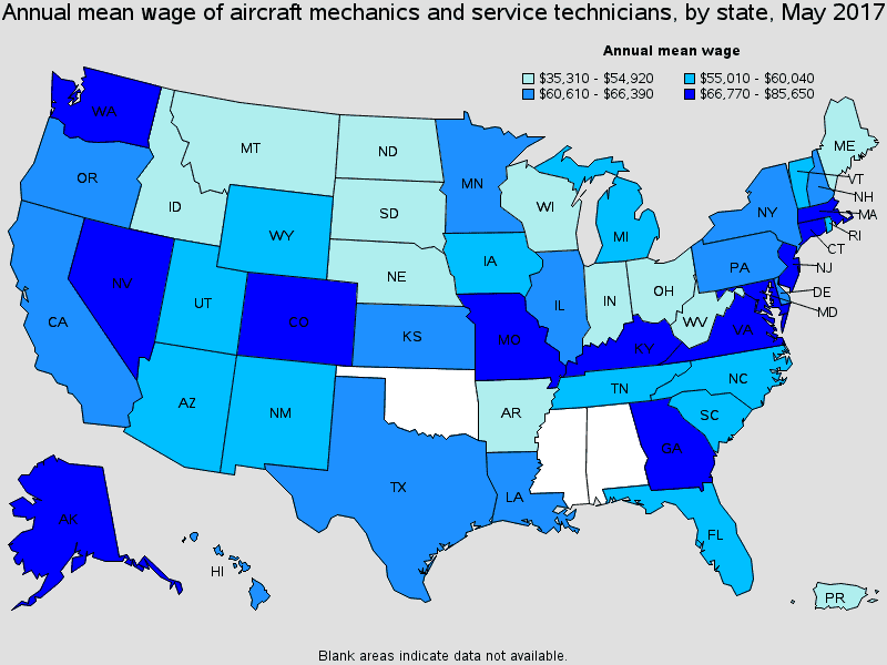 Aircraft mechanic and service technician salary