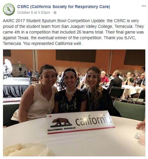 SJVC representing California at national Respiratory Therapy competition