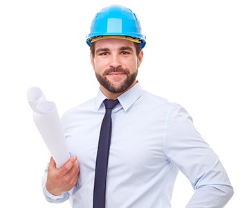 Construction manager holding blueprints